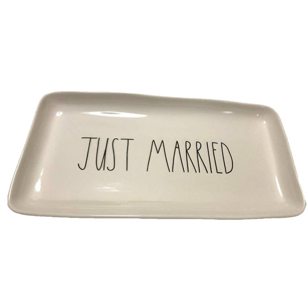 NWOT Rae Dunn JUST MARRIED Platter Rectangular Plate Off White / Black‎